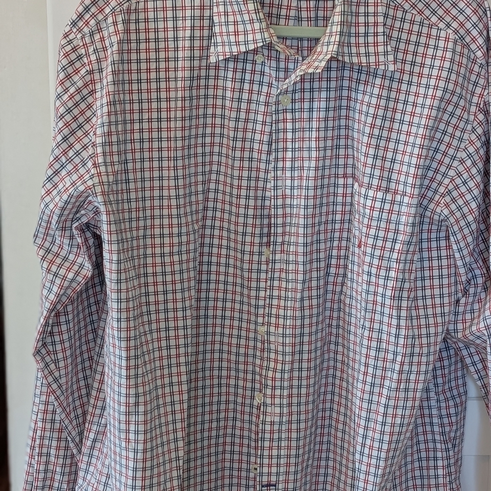 Nautica White Button-Down Shirt with Red & Blue Plaid